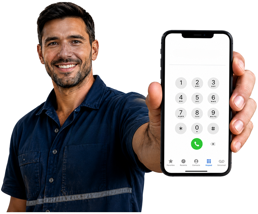 Ambarvale Blocked Drains plumber holding a phone — call 1300 261 965