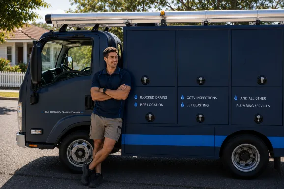 Our plumber with the service van on a Ambarvale job